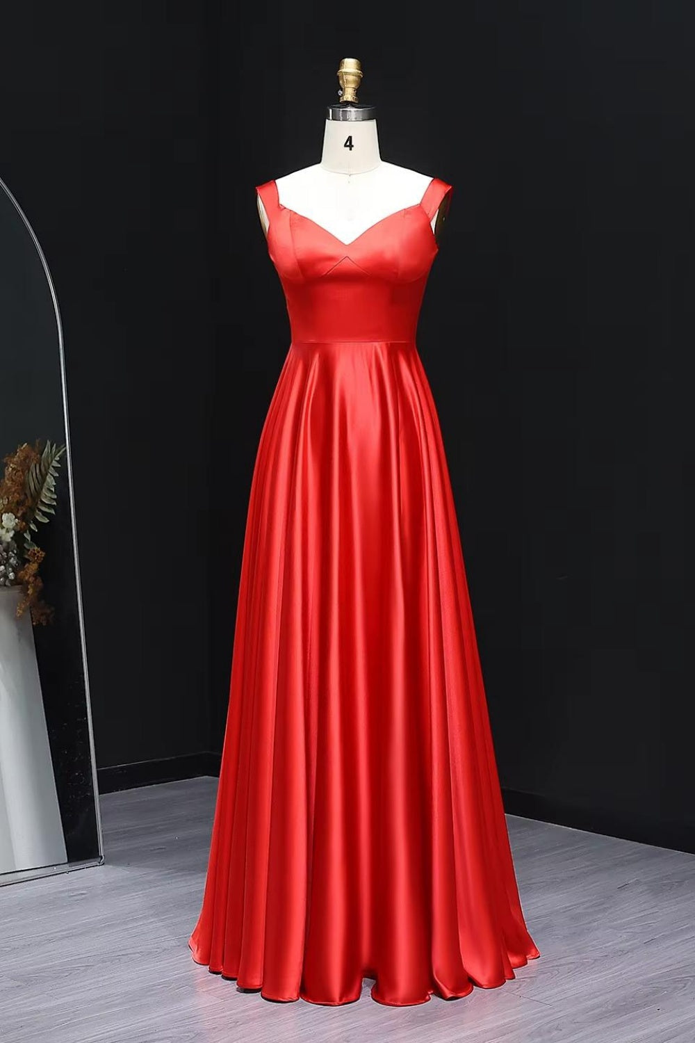 Crimson Red Satin Sweetheart A-Line Prom Dress SH289 Sheer Fairy