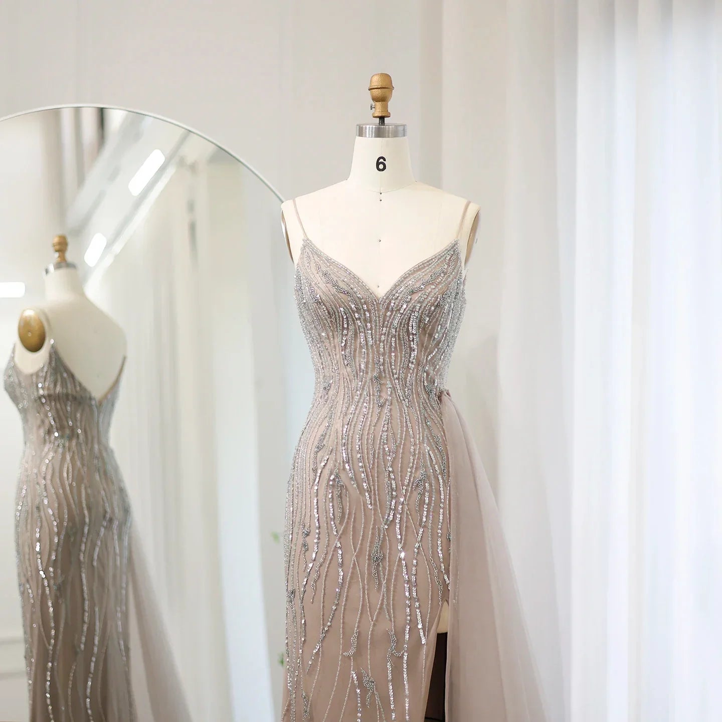 Caramel Spaghetti Straps Mermaid Evening Dress with Overskirt SS067