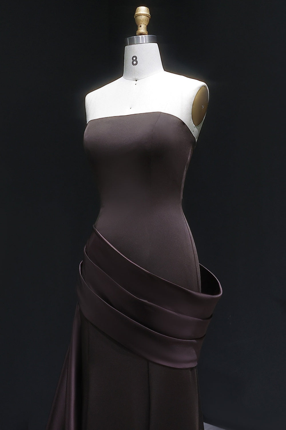 Burgundy Satin Strapless Mermaid Evening Dress with Train SF061