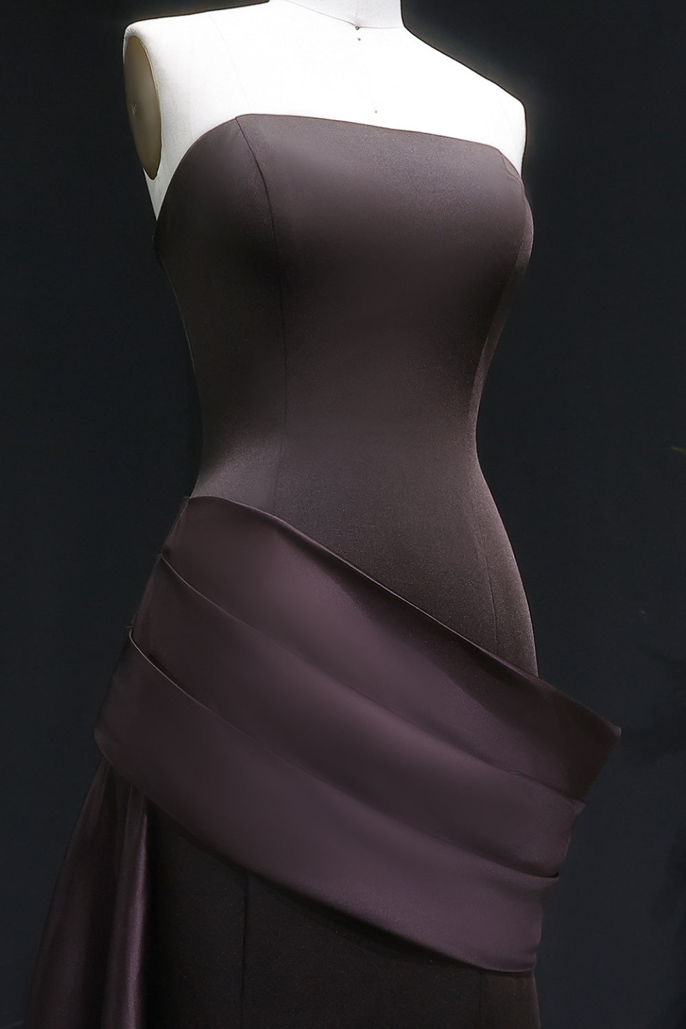 Burgundy Satin Strapless Mermaid Evening Dress with Train SF061