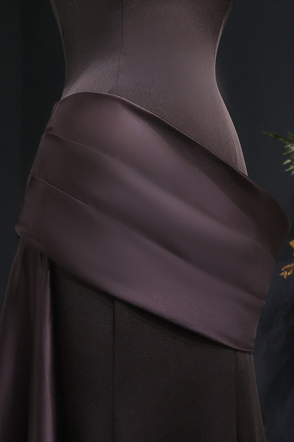 Burgundy Satin Strapless Mermaid Evening Dress with Train SF061