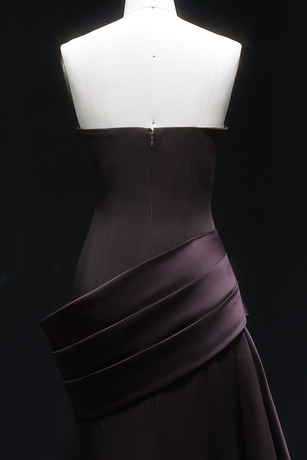 Burgundy Satin Strapless Mermaid Evening Dress with Train SF061