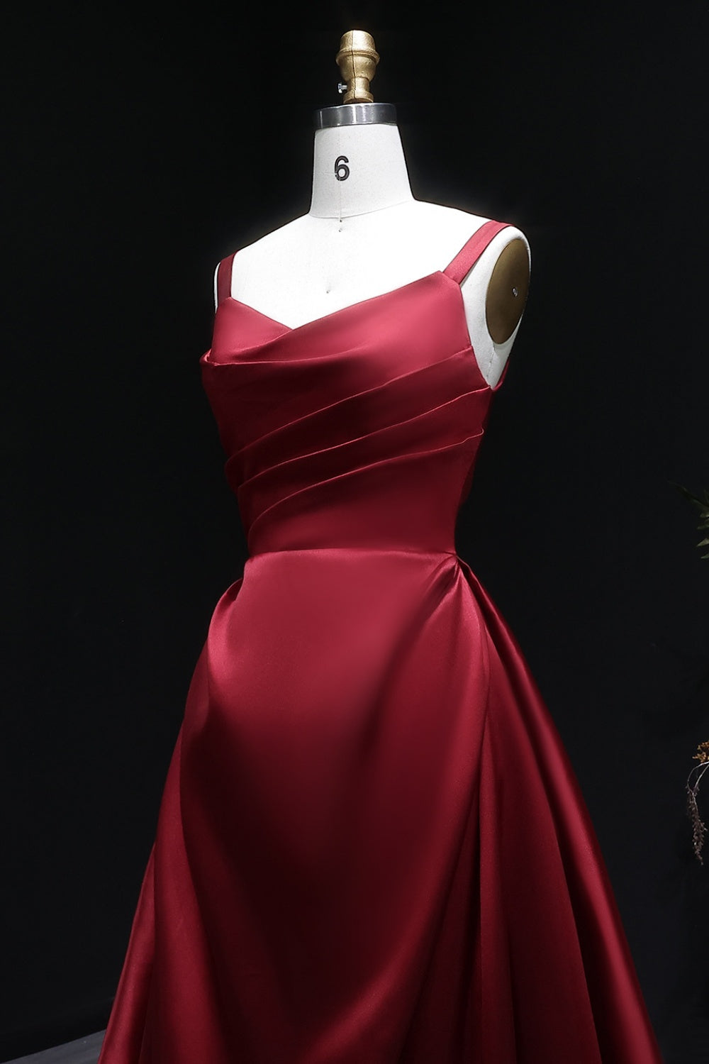 Burgundy Wine Red Square Neck Satin Ballgown Evening Dress SF089 Sheer Fairy