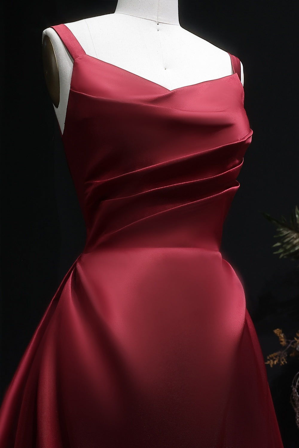 Burgundy Wine Red Square Neck Satin Ballgown Evening Dress SF089 Sheer Fairy
