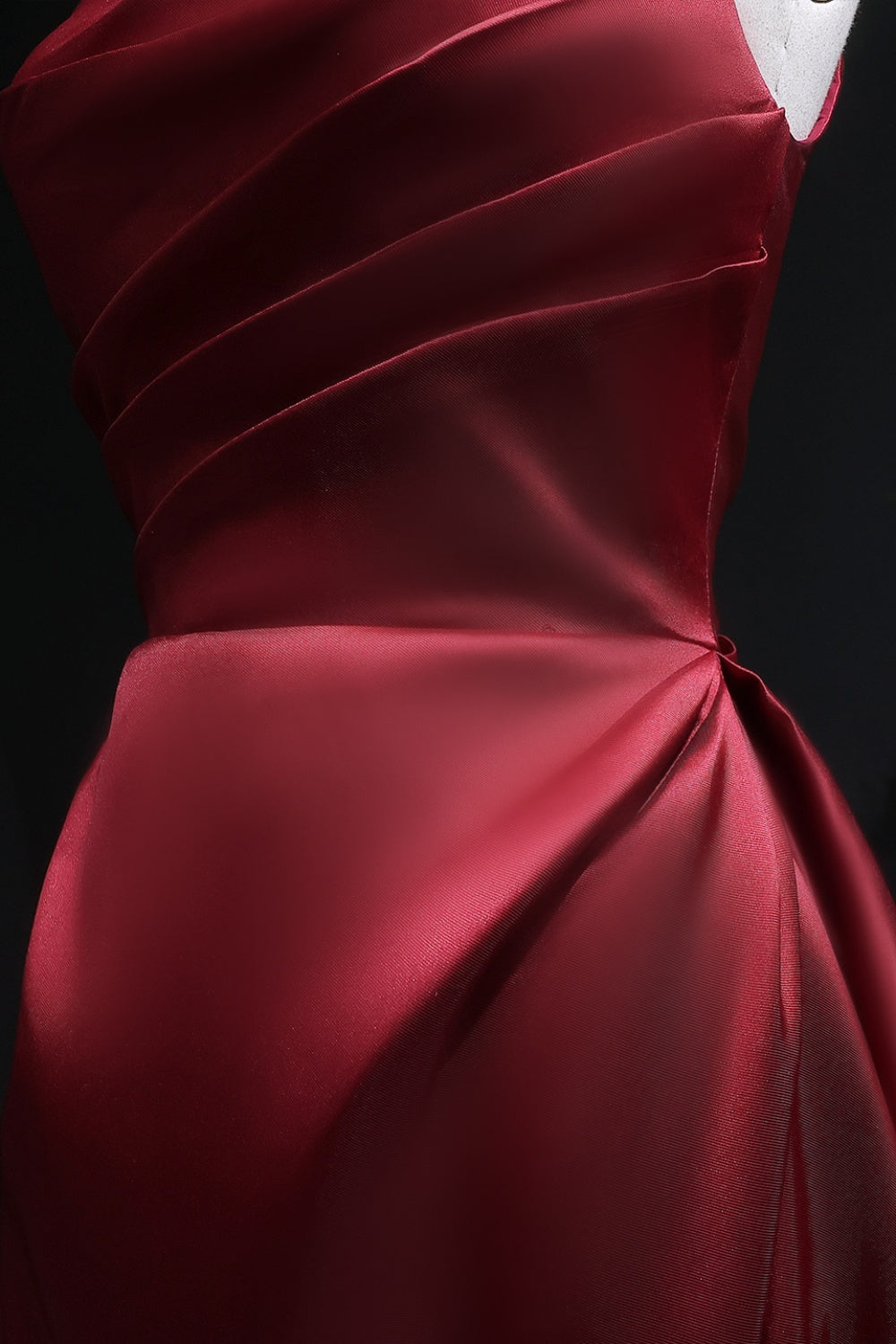 Burgundy Wine Red Square Neck Satin Ballgown Evening Dress SF089 Sheer Fairy