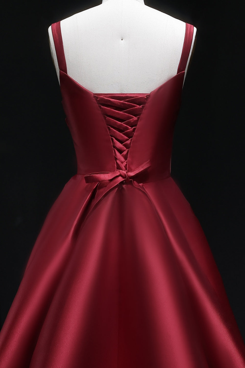 Burgundy Wine Red Square Neck Satin Ballgown Evening Dress SF089 Sheer Fairy