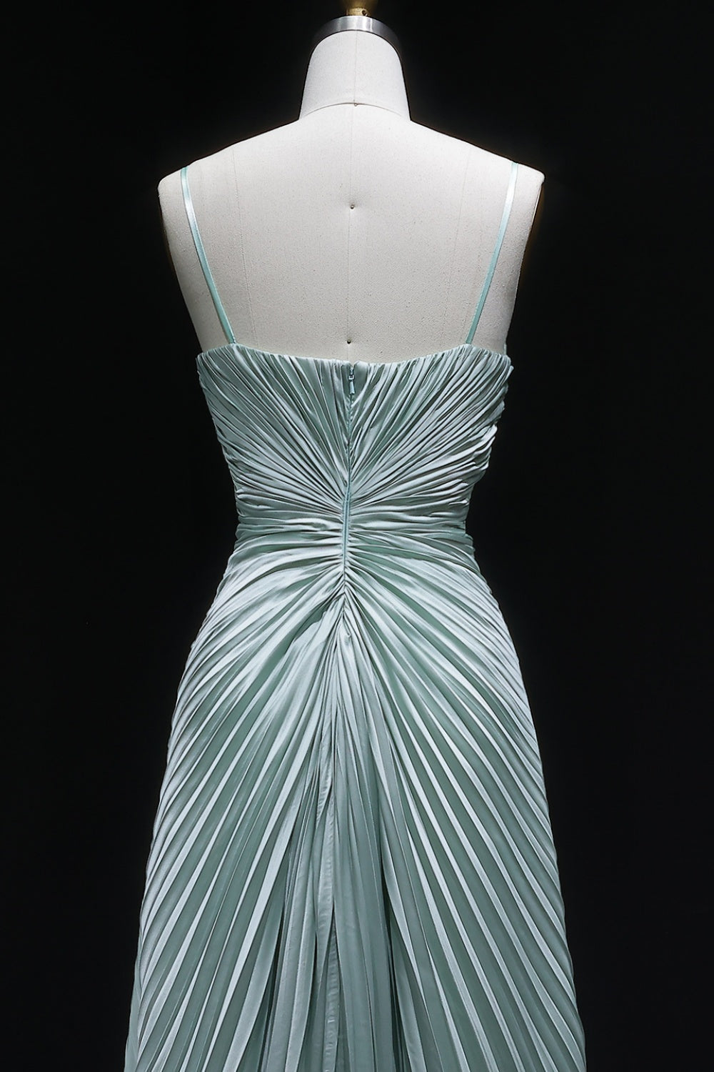 Mint Green Pleated Satin Evening Dress with High Neck SF203 Sheer Fairy