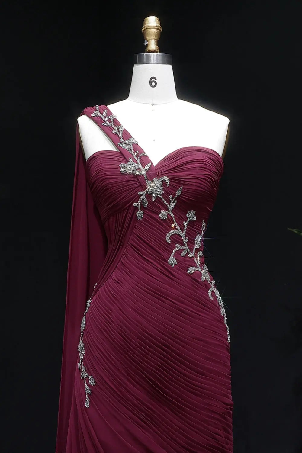 Beaded Chiffon Formal Pink One-Shoulder Sheath Evening Dress SF249 Sheer Fairy