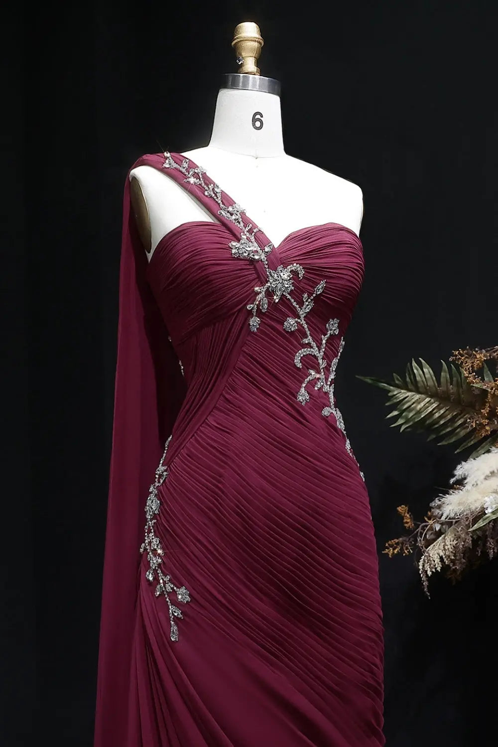 Beaded Chiffon Formal Pink One-Shoulder Sheath Evening Dress SF249 Sheer Fairy