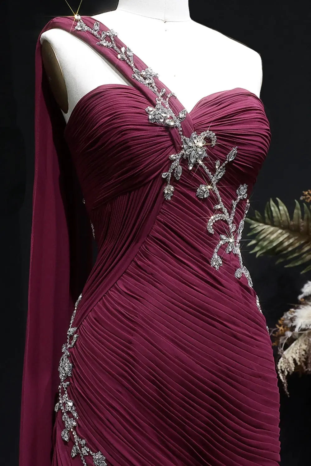 Beaded Chiffon Formal Pink One-Shoulder Sheath Evening Dress SF249 Sheer Fairy