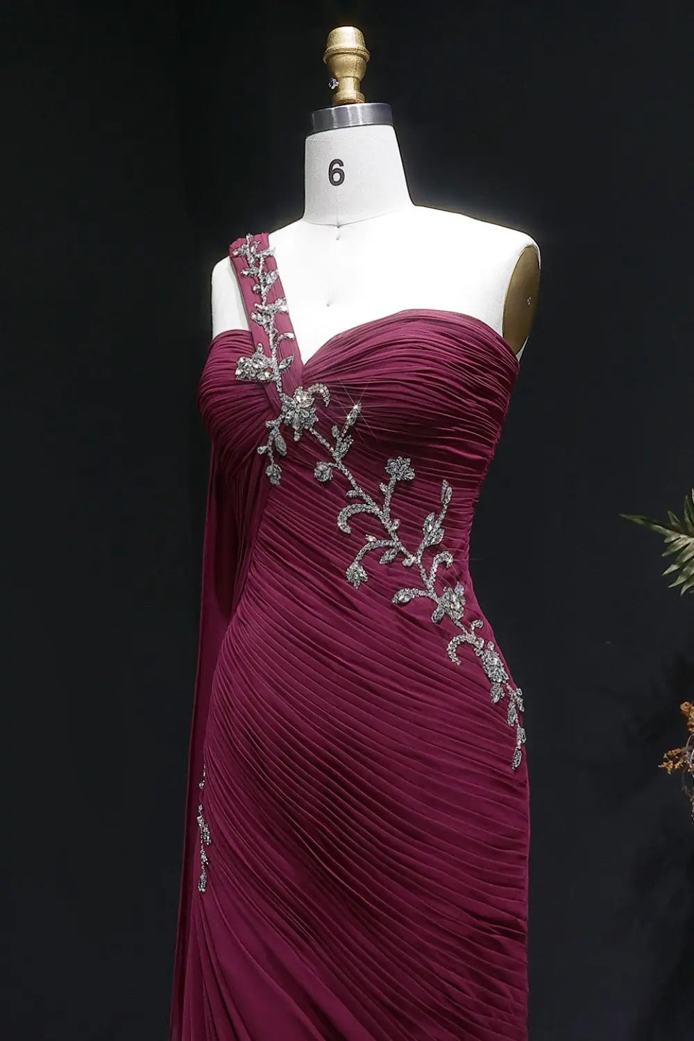 Beaded Chiffon Formal Pink One-Shoulder Sheath Evening Dress SF249 Sheer Fairy