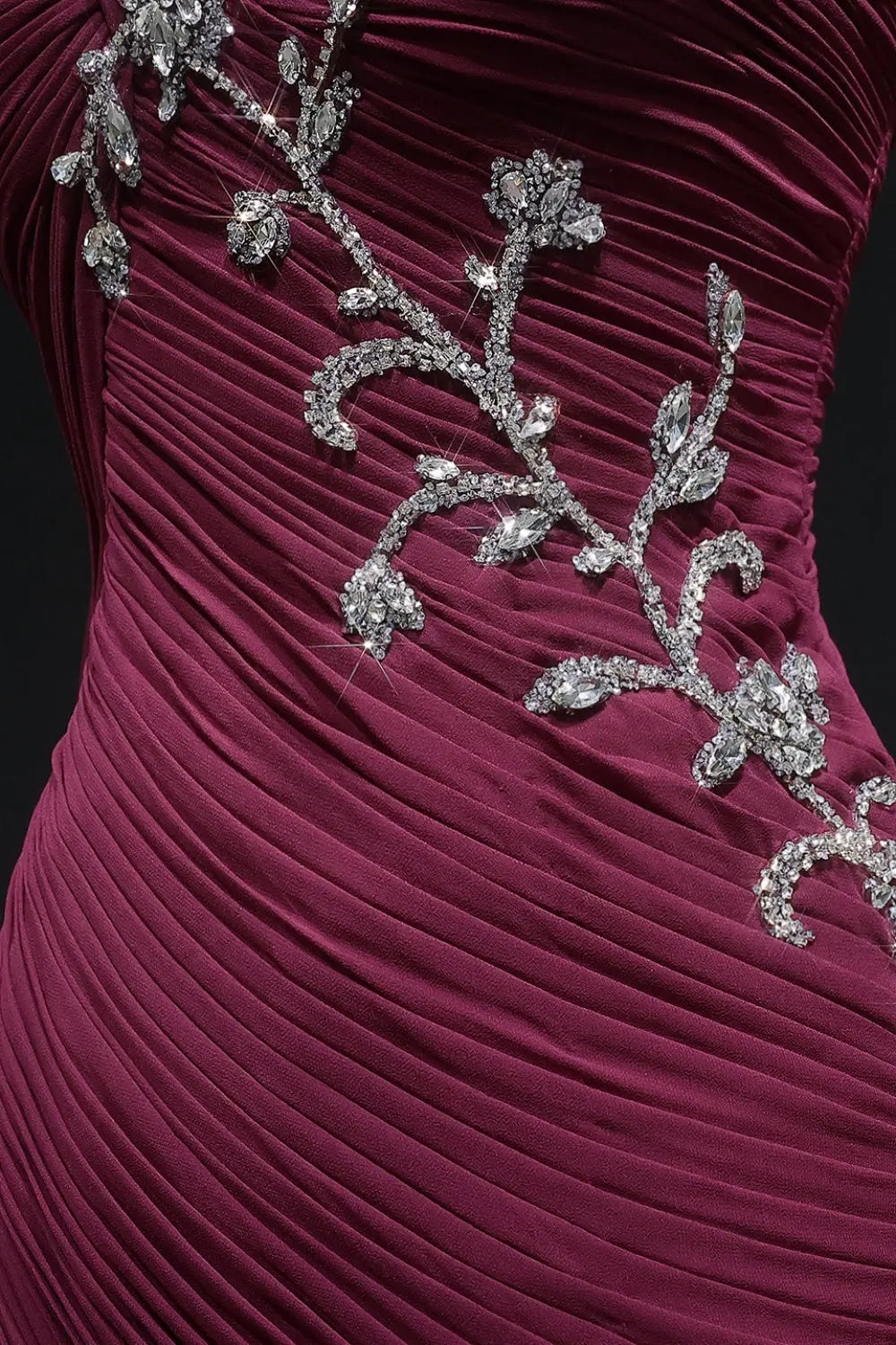 Beaded Chiffon Formal Pink One-Shoulder Sheath Evening Dress SF249 Sheer Fairy