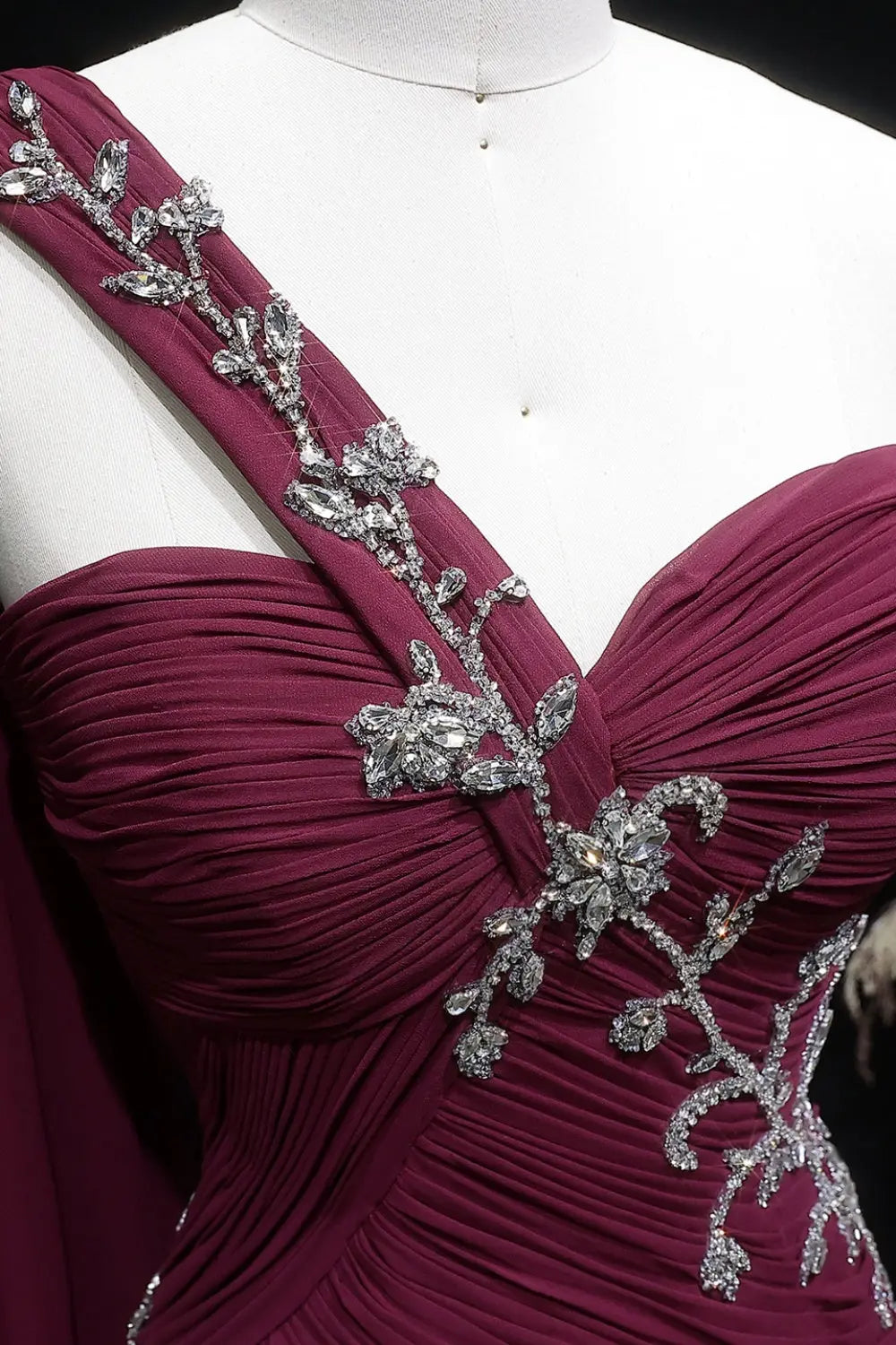 Beaded Chiffon Formal Pink One-Shoulder Sheath Evening Dress SF249 Sheer Fairy