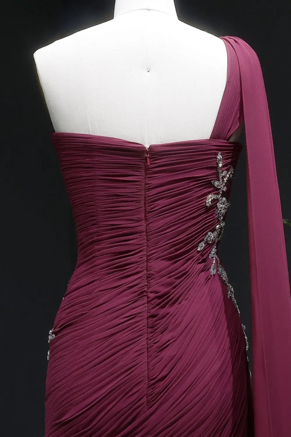 Beaded Chiffon Formal Pink One-Shoulder Sheath Evening Dress SF249 Sheer Fairy