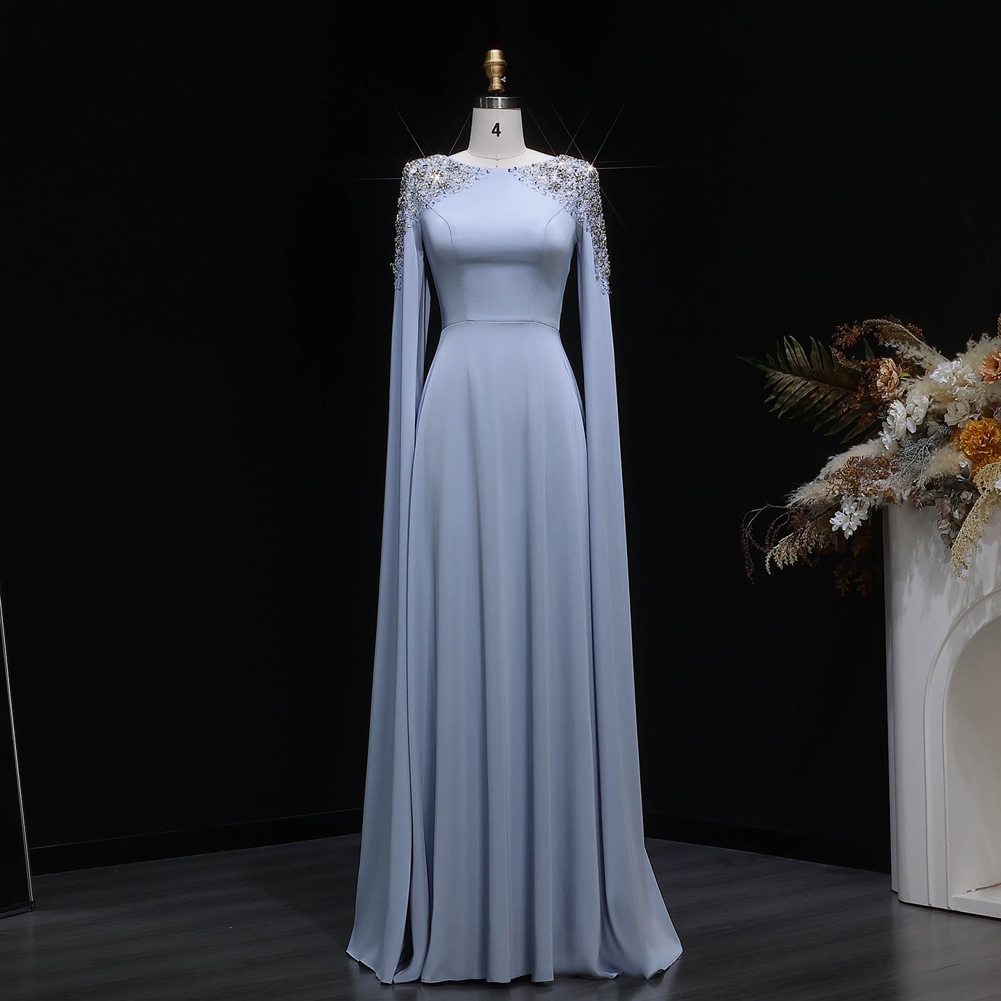 Elegant White Mermaid Evening Dress with Cape Sleeves SF280 Sheer Fairy