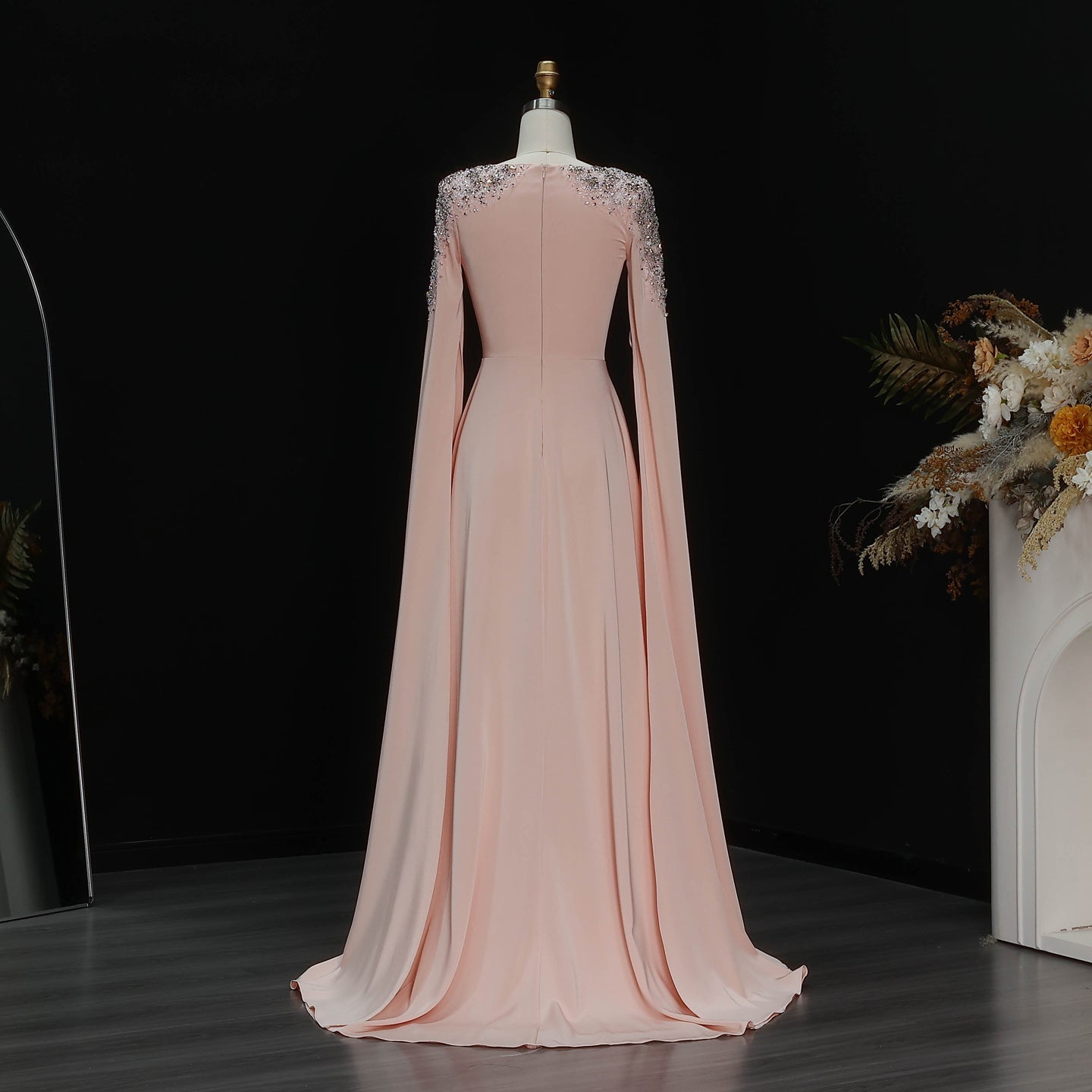 Elegant White Mermaid Evening Dress with Cape Sleeves SF280 Sheer Fairy