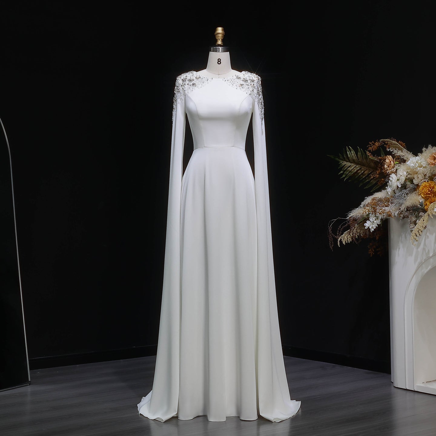 Elegant White Mermaid Evening Dress with Cape Sleeves SF280 Sheer Fairy