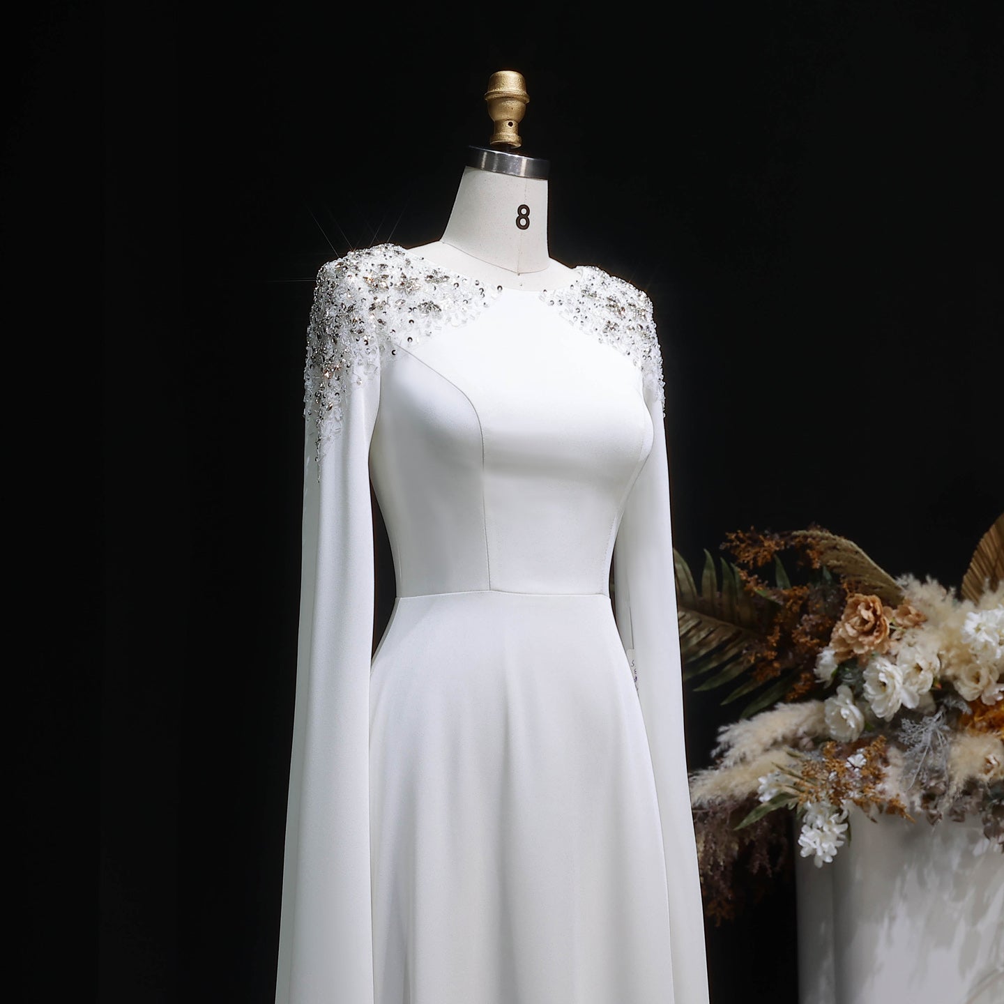 Elegant White Mermaid Evening Dress with Cape Sleeves SF280 Sheer Fairy