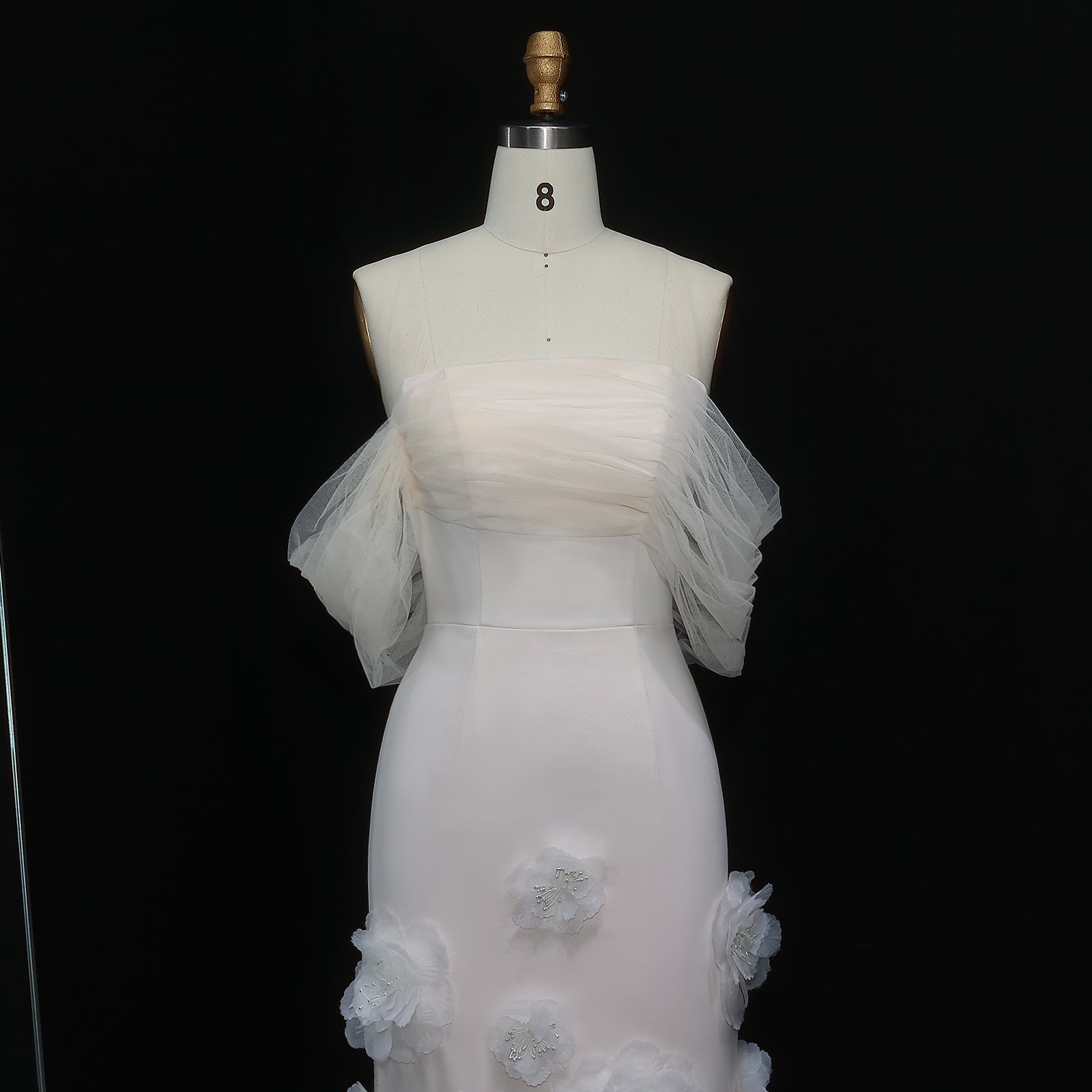Pink Off-the-Shoulder Mermaid Evening Dress with 3D Flower SS383 Sheer Fairy