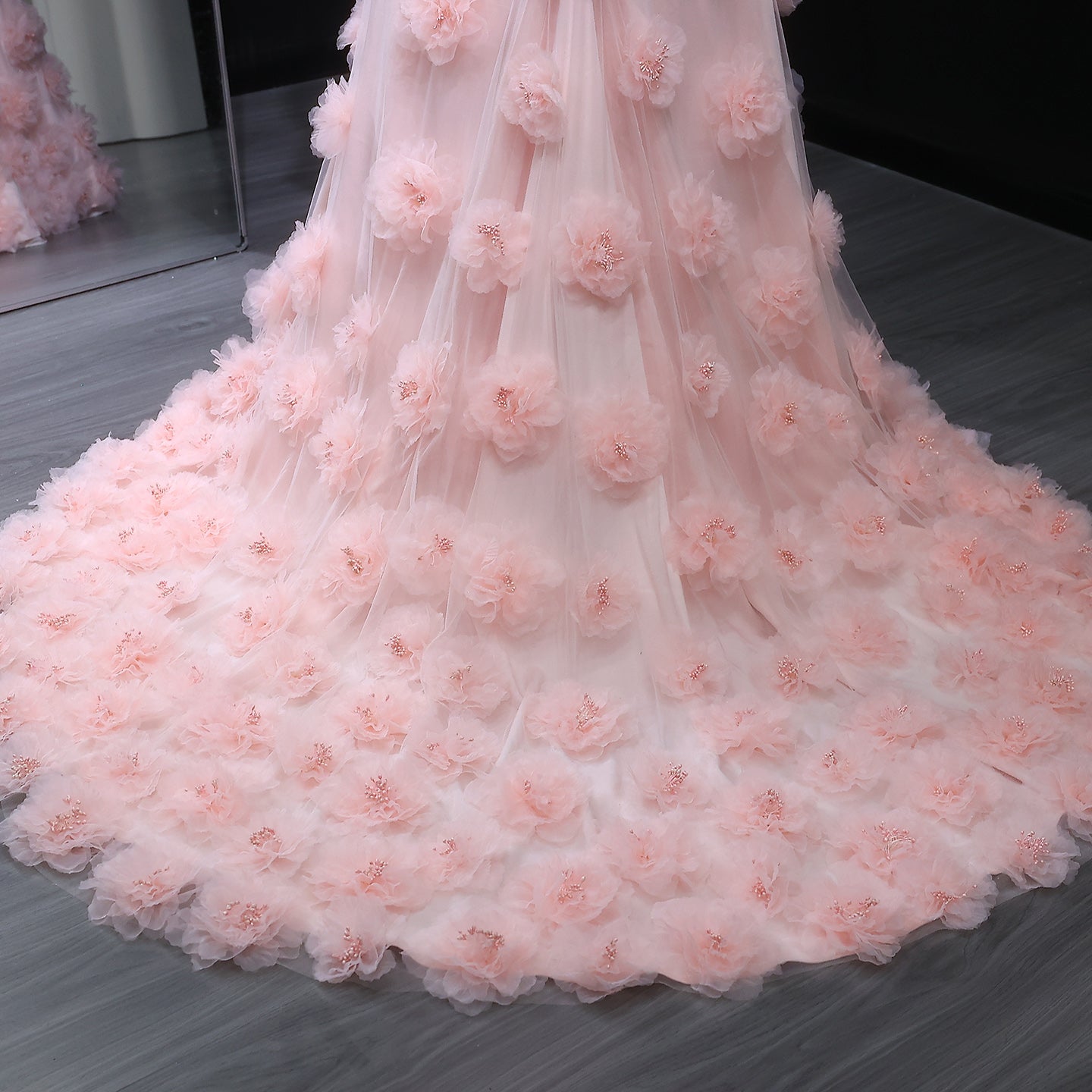 Pink Off-the-Shoulder Mermaid Evening Gown with 3D Flower SS383 Sheer Fairy