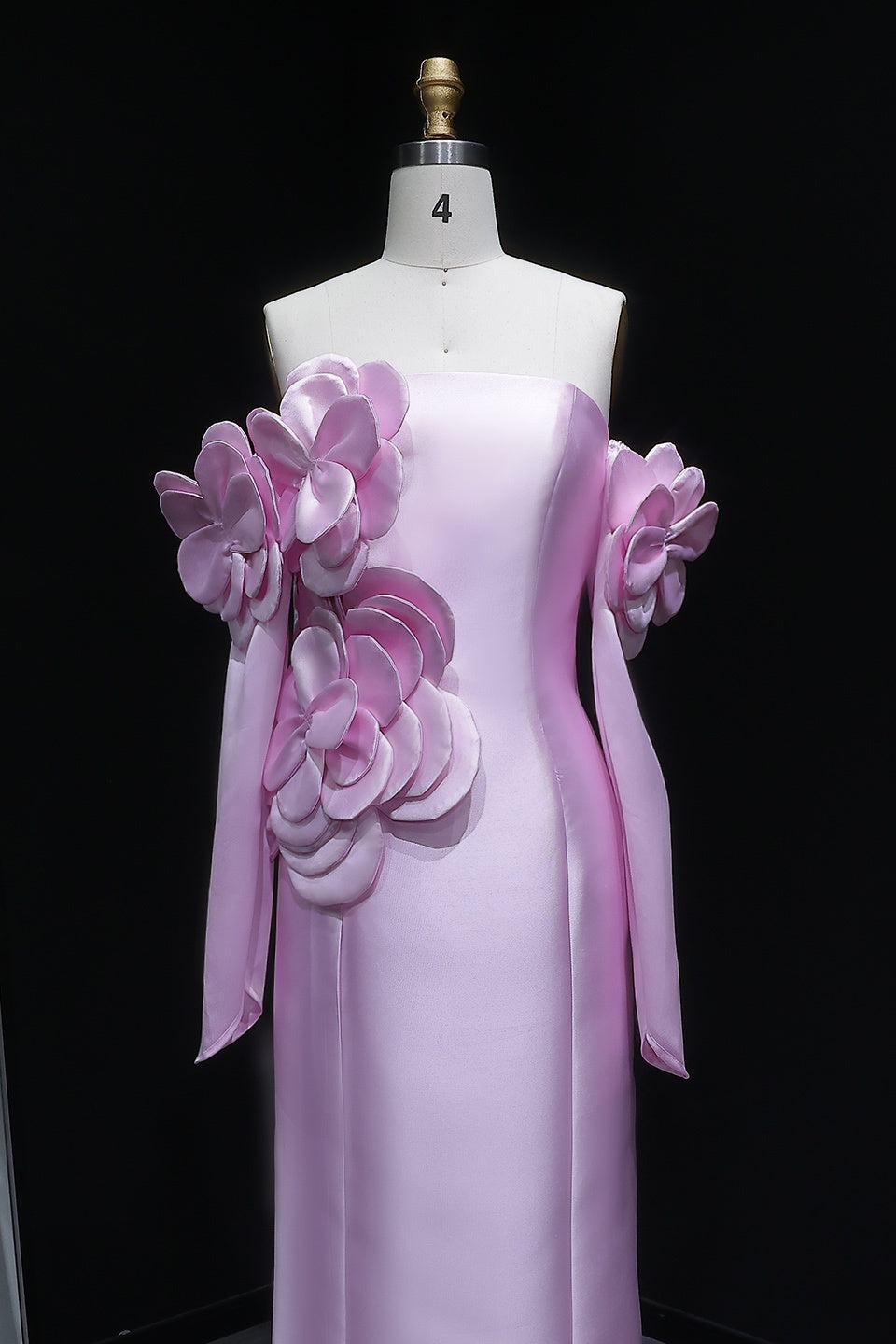 Pink Satin Column Evening Dress with Oversized 3D Flower SF394 Sheer Fairy