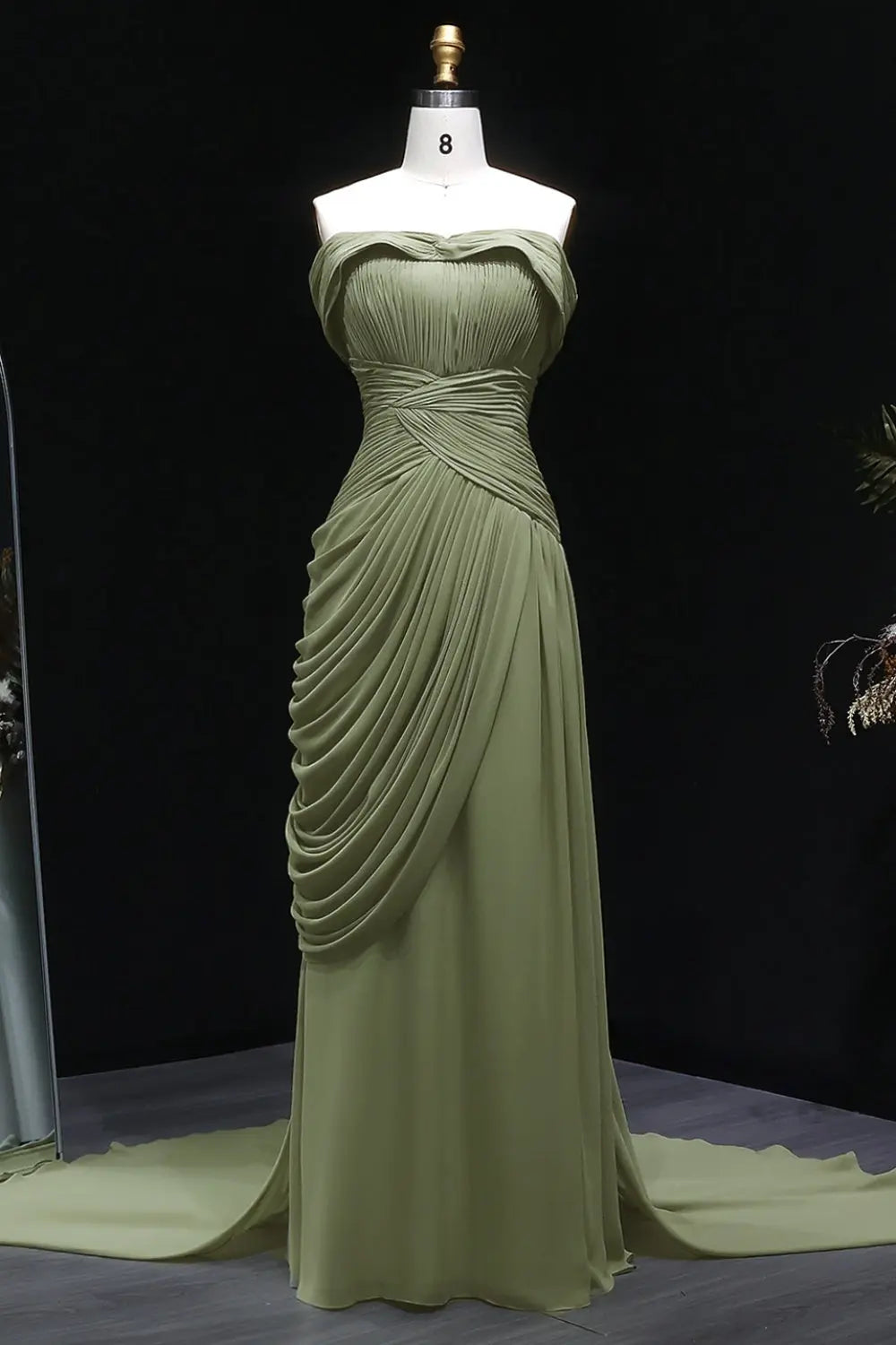 Minima Sage Green Chiffon Off-the-Shoulder Evening Dress SF423 Sheer Fairy