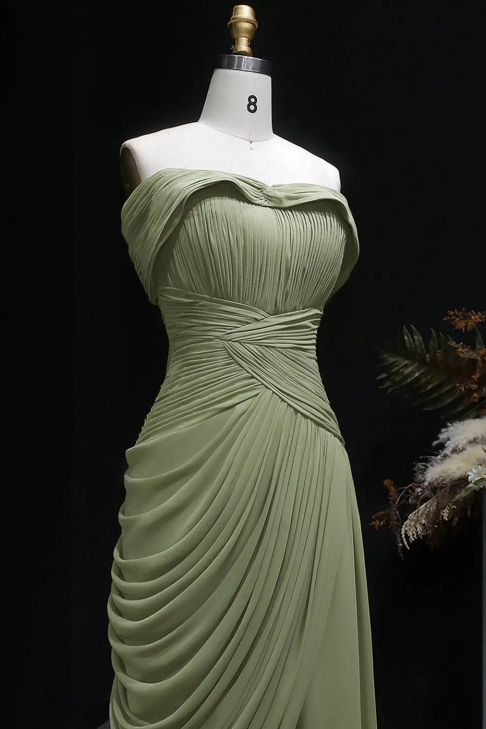 Minima Sage Green Chiffon Off-the-Shoulder Evening Dress SF423 Sheer Fairy