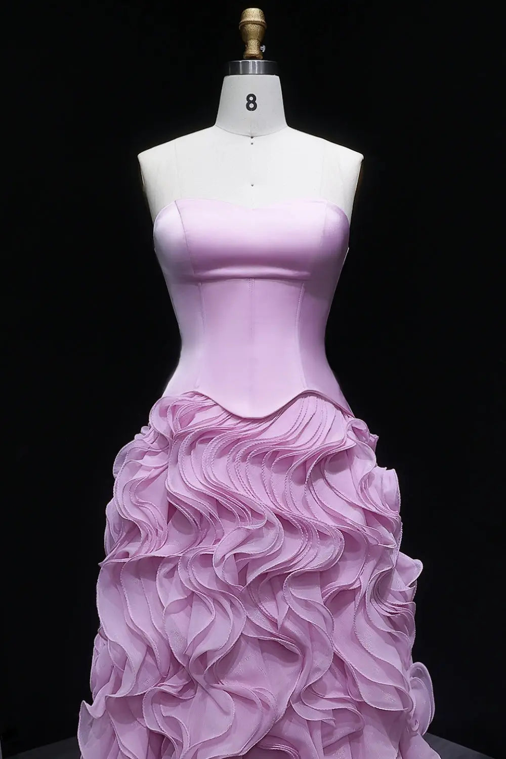 Ruffled Chiffon Pink Strapless A-Line Evening Dress SF452 Sheer Fairy