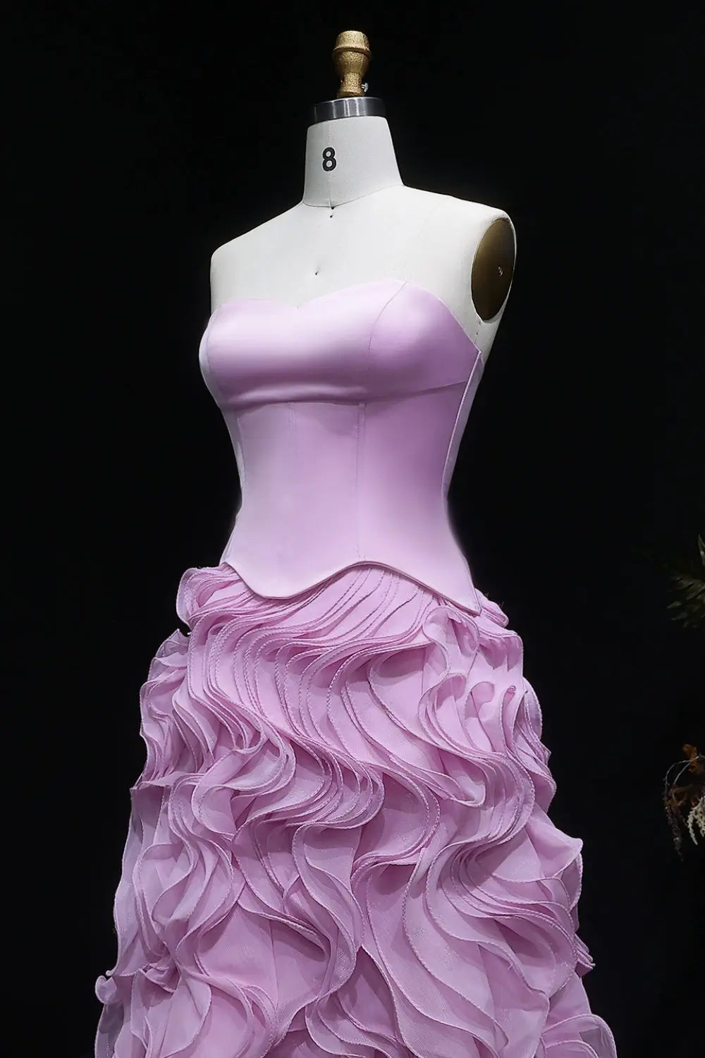 Ruffled Chiffon Pink Strapless A-Line Evening Dress SF452 Sheer Fairy