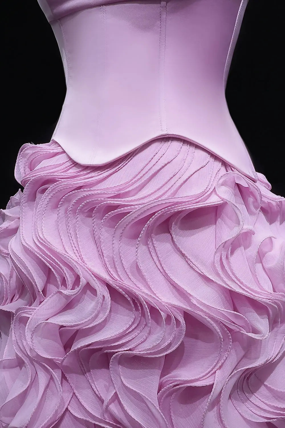 Ruffled Chiffon Pink Strapless A-Line Evening Dress SF452 Sheer Fairy