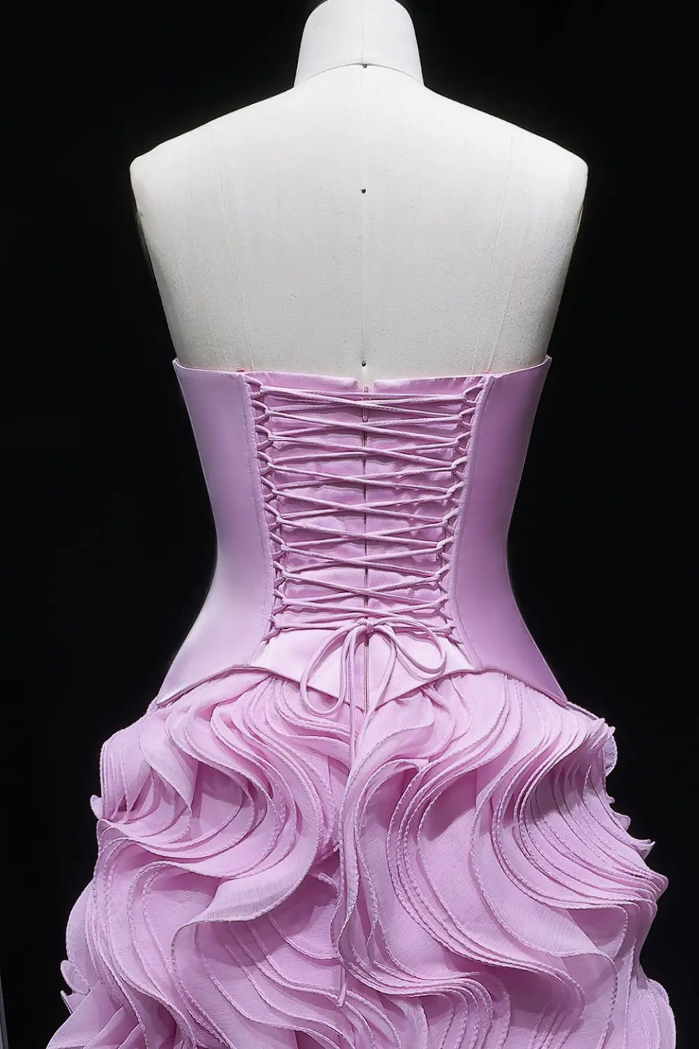 Ruffled Chiffon Pink Strapless A-Line Evening Dress SF452 Sheer Fairy