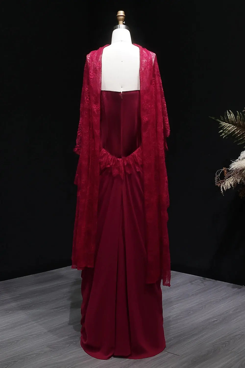Burgundy Lace Sheath High Neck Long Sleeve Evening Dress SF462 Sheer Fairy