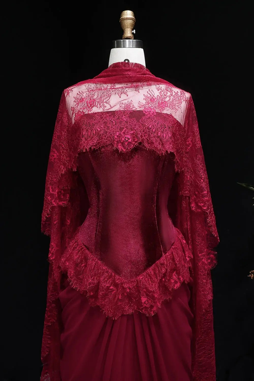 Burgundy Lace Sheath High Neck Long Sleeve Evening Dress SF462 Sheer Fairy