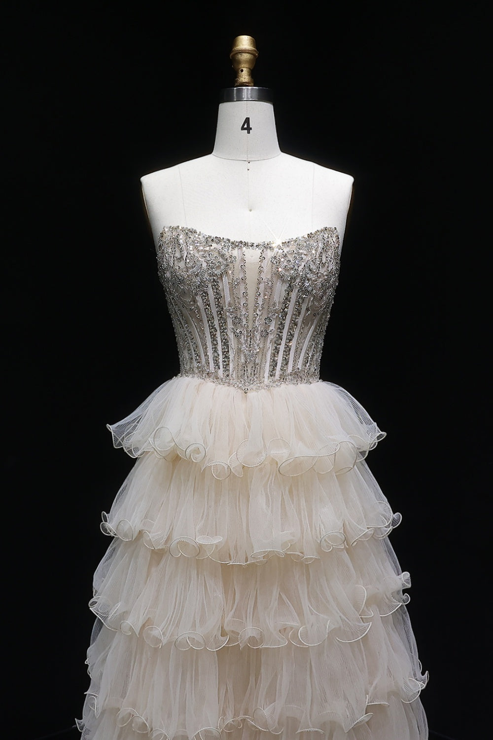 Champagne Beaded Strapless Corset Beige Prom Dress SH052 Sheer Fairy
