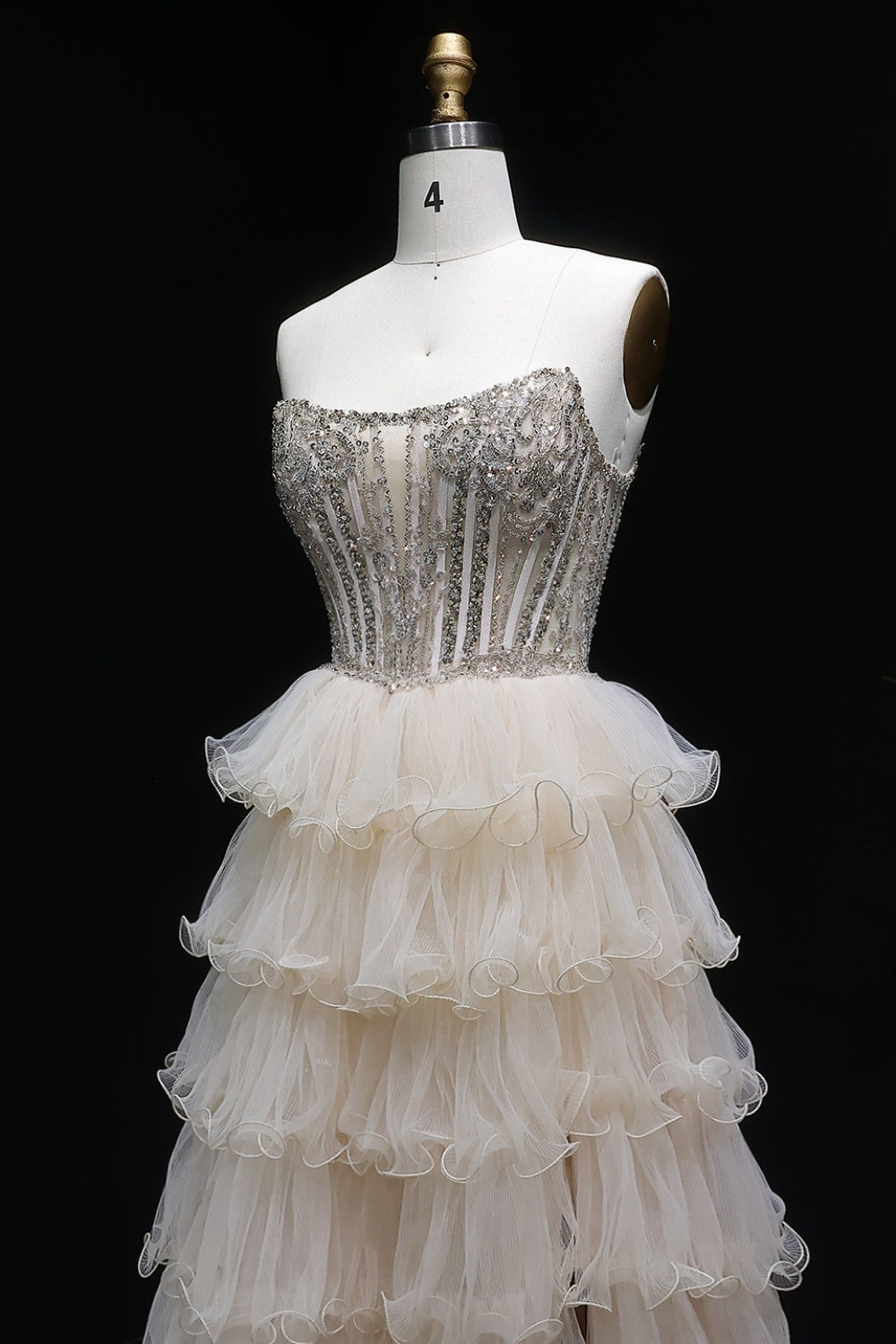Champagne Beaded Strapless Corset Beige Prom Dress SH052 Sheer Fairy
