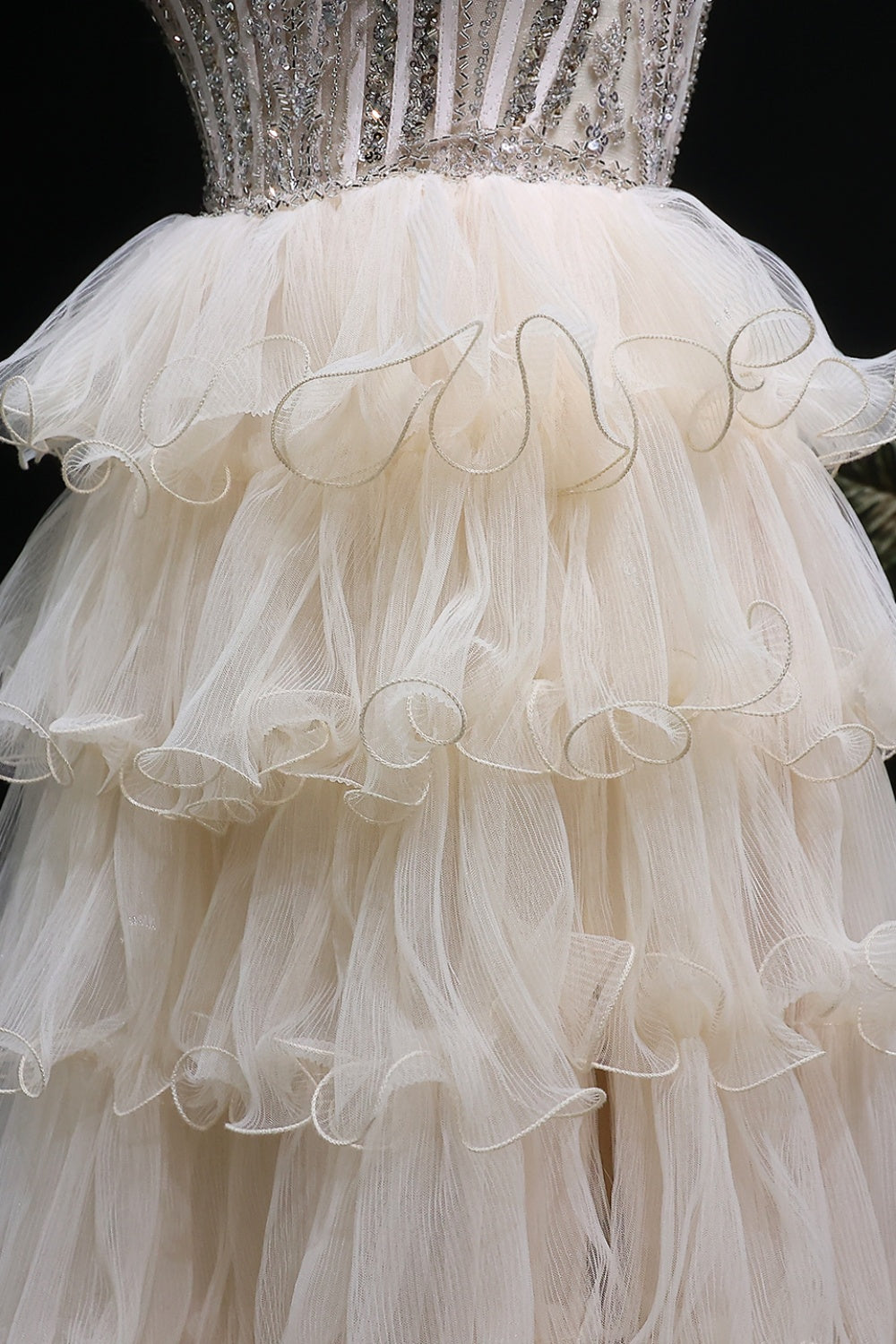 Champagne Beaded Strapless Corset Beige Prom Dress SH052 Sheer Fairy