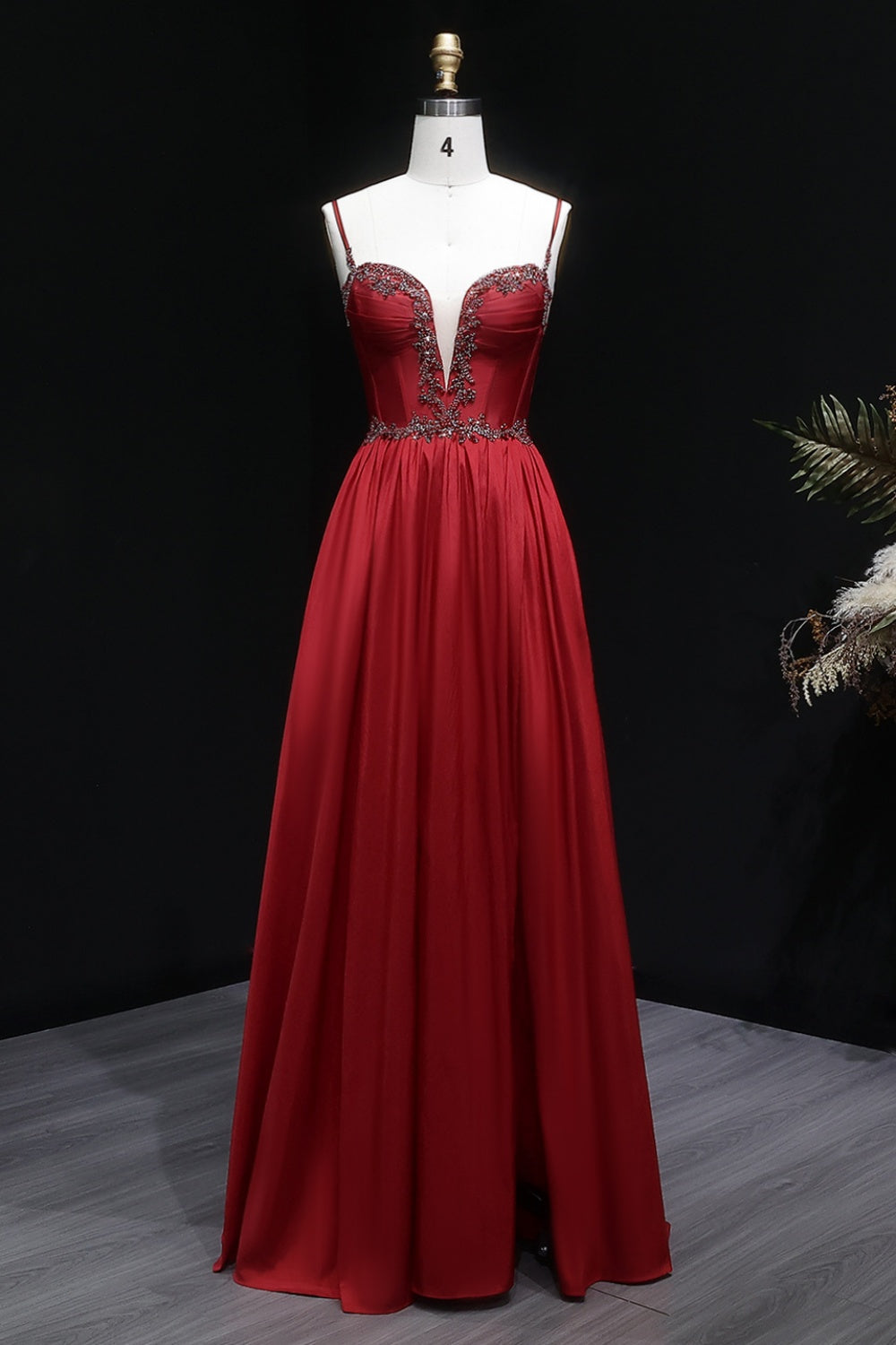 Elegant Red Beaded A-Line Spaghetti Strap Prom Dress SH055 Sheer Fairy