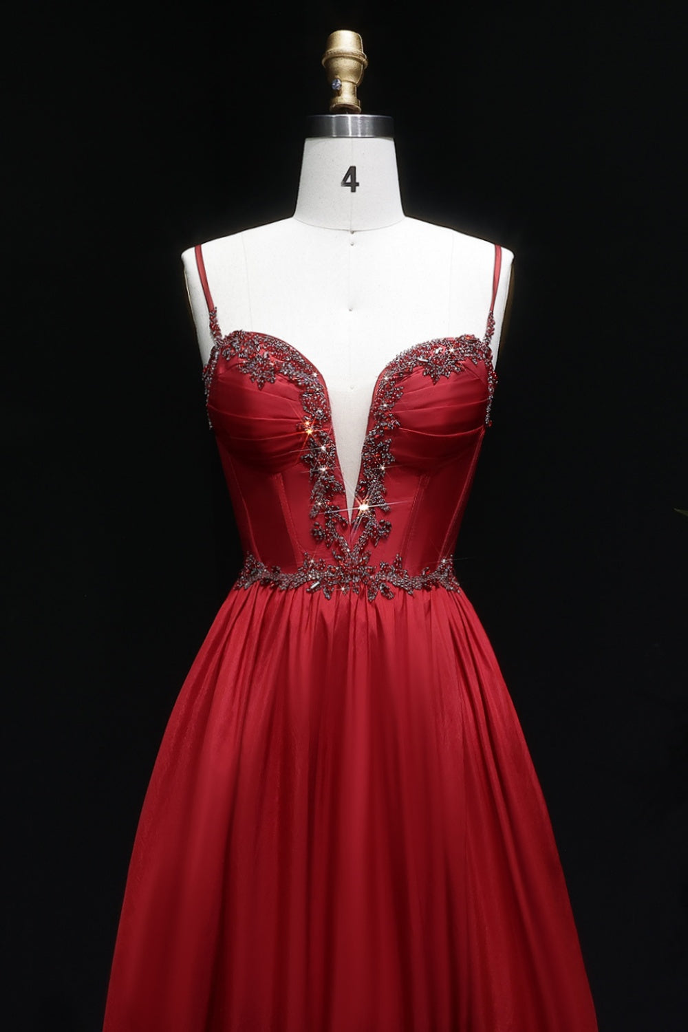 Elegant Red Beaded A-Line Spaghetti Strap Prom Dress SH055 Sheer Fairy