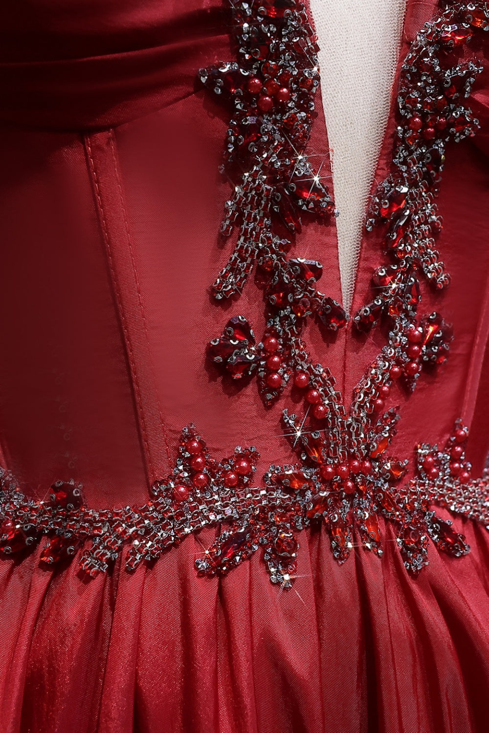 Elegant Red Beaded A-Line Spaghetti Strap Prom Dress SH055 Sheer Fairy