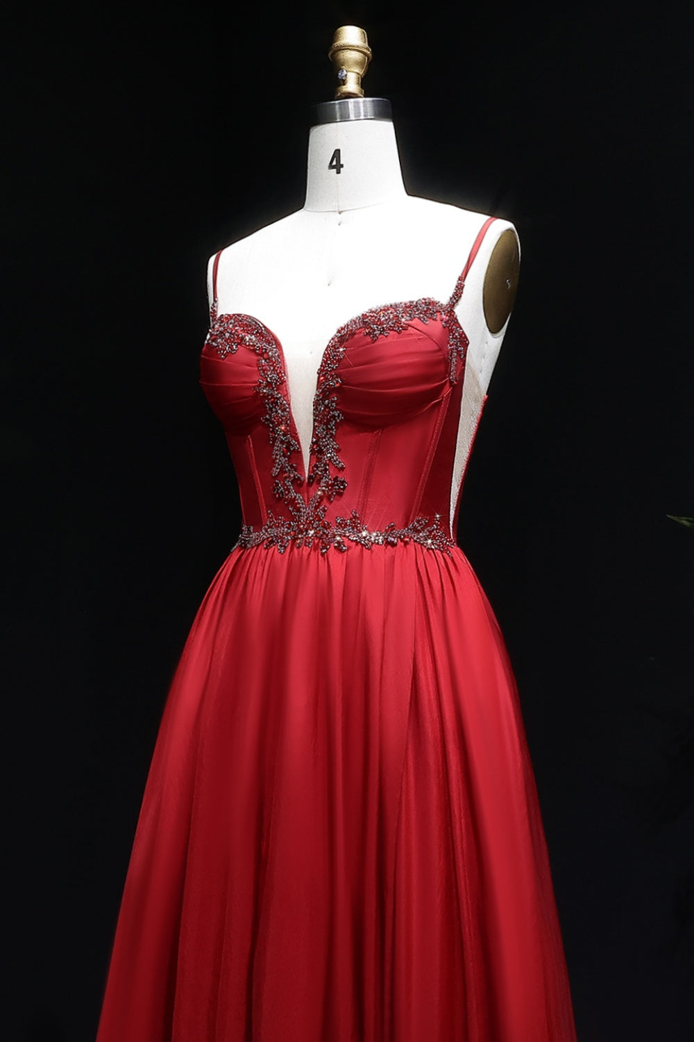 Elegant Red Beaded A-Line Spaghetti Strap Prom Dress SH055 Sheer Fairy