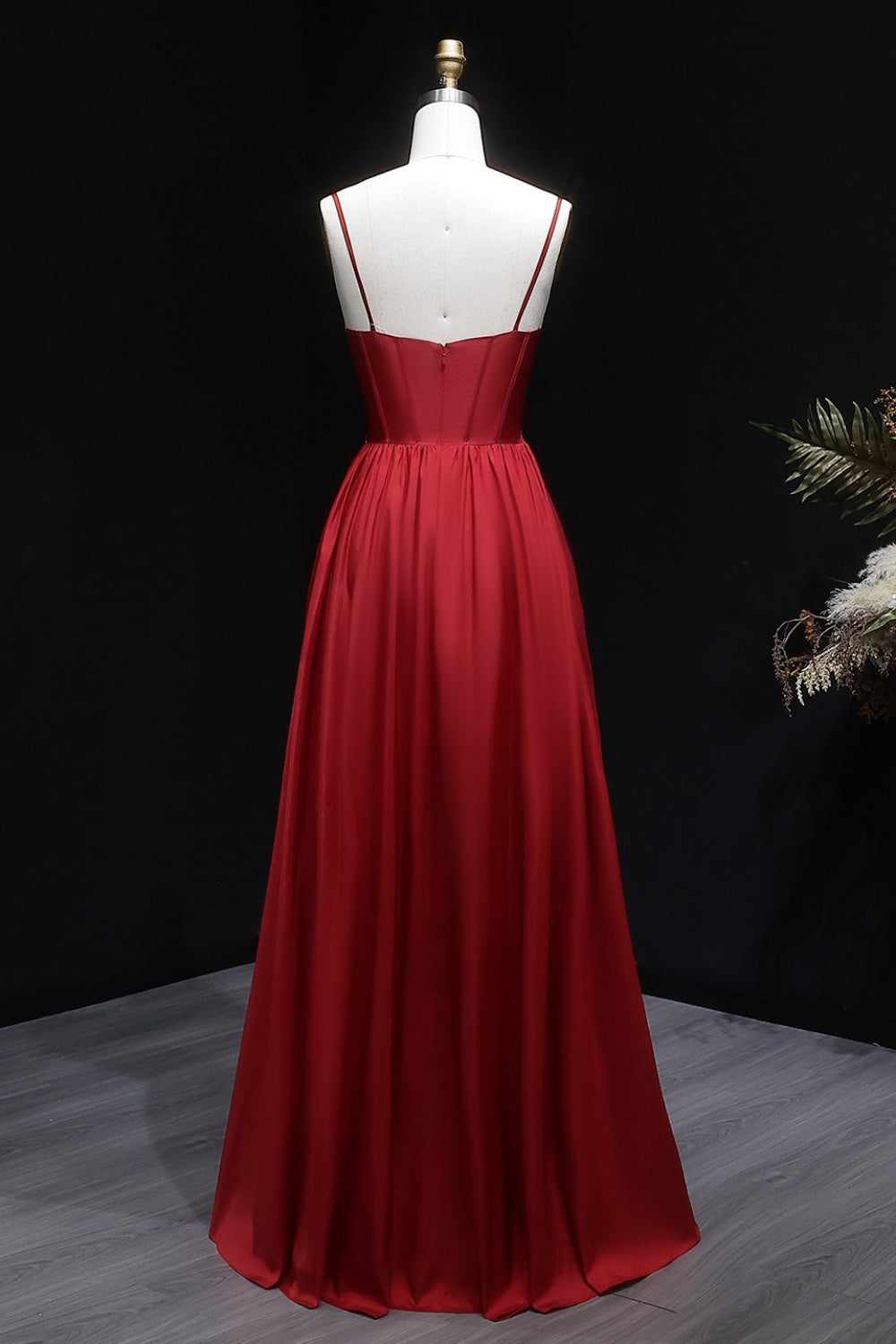 Elegant Red Beaded A-Line Spaghetti Strap Prom Dress SH055 Sheer Fairy