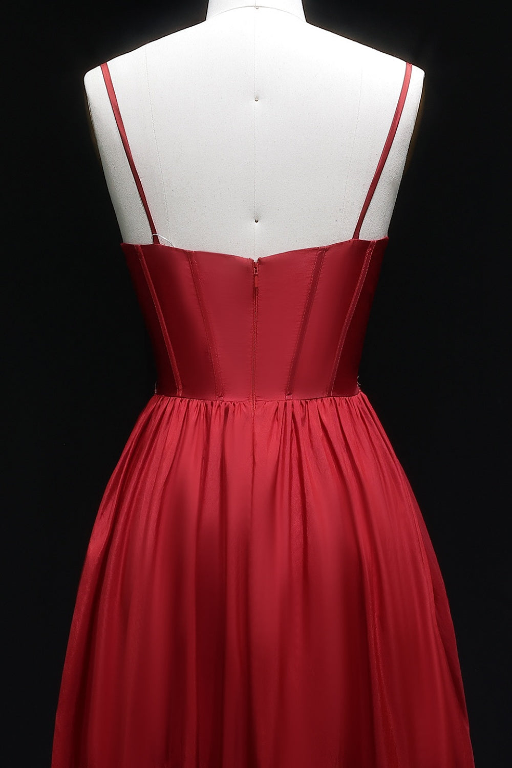 Elegant Red Beaded A-Line Spaghetti Strap Prom Dress SH055 Sheer Fairy
