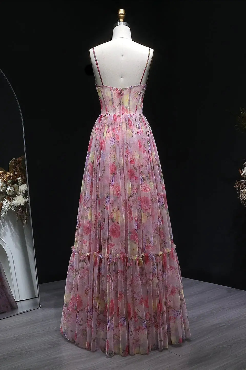 Pastel Floral Print Sweetheart Neckline Tiered Tulle A-Line Prom Dress SHEER FAIRY Pastel Floral Print Sweetheart Neckline Tiered Tulle A-Line Prom Dress SHEER FAIRY