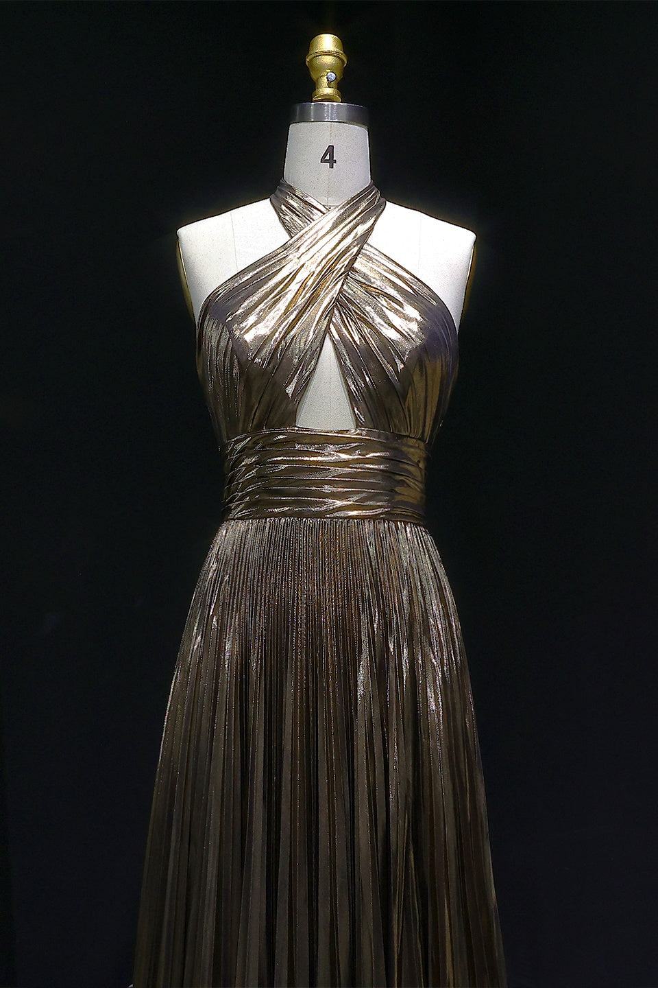 Retro Metallic Bronze Halter Neck A-Line Prom Dress SH118 Sheer Fairy