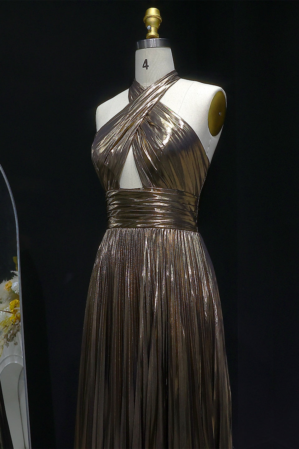 Retro Metallic Bronze Halter Neck A-Line Prom Dress SH118 Sheer Fairy