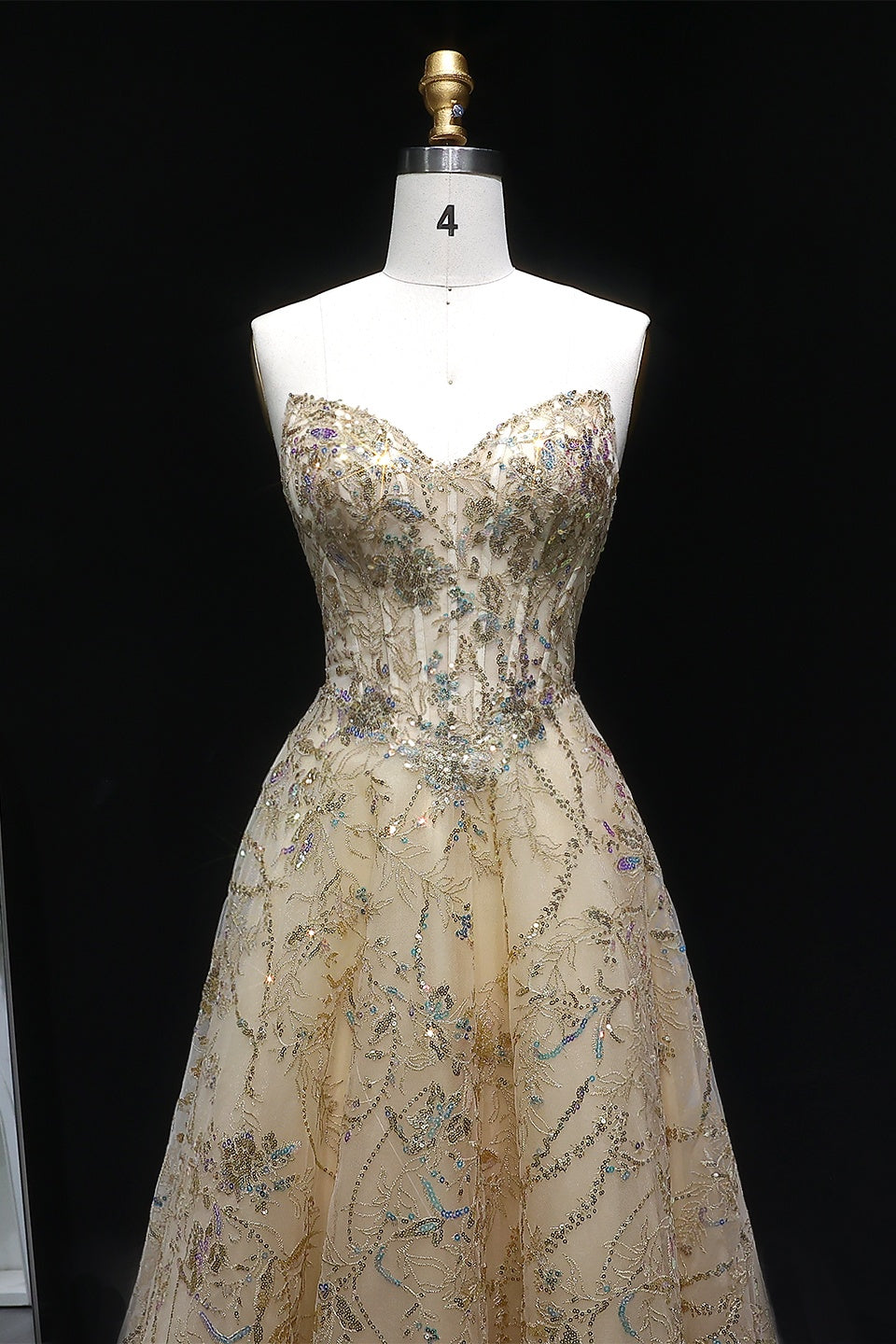 Champagne Sequin Strapless Sweetheart Ballgown Prom Dress SH121 Sheer Fairy