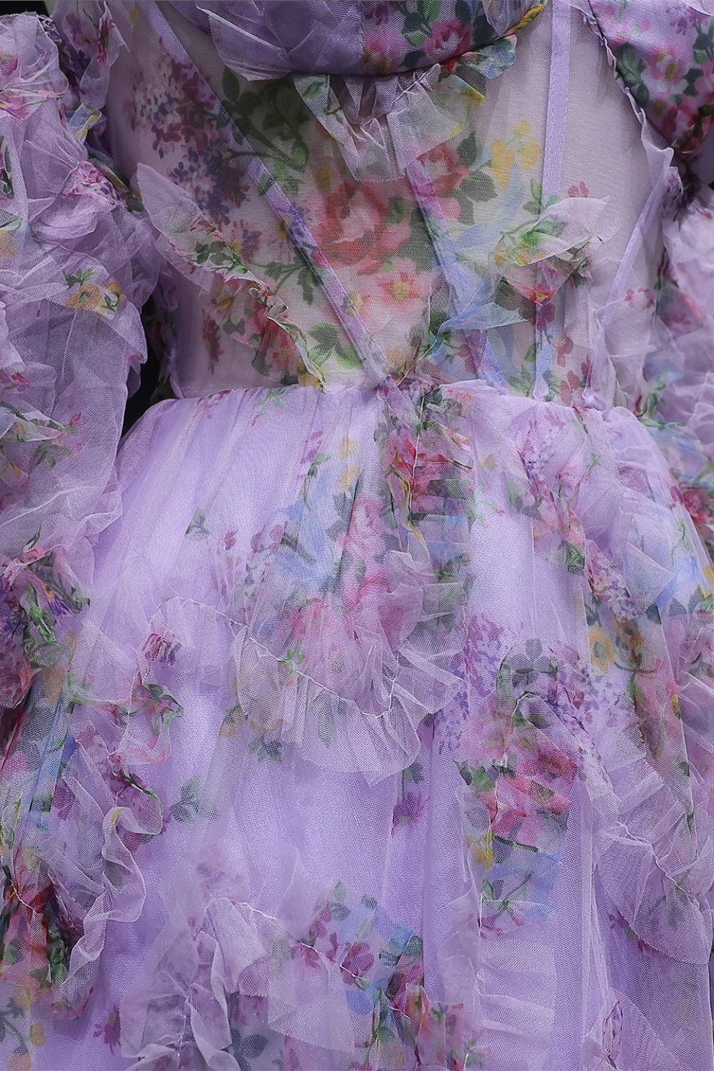 Modest Lavender Lilac Floral Ballgown Prom Dress SH122 Sheer Fairy