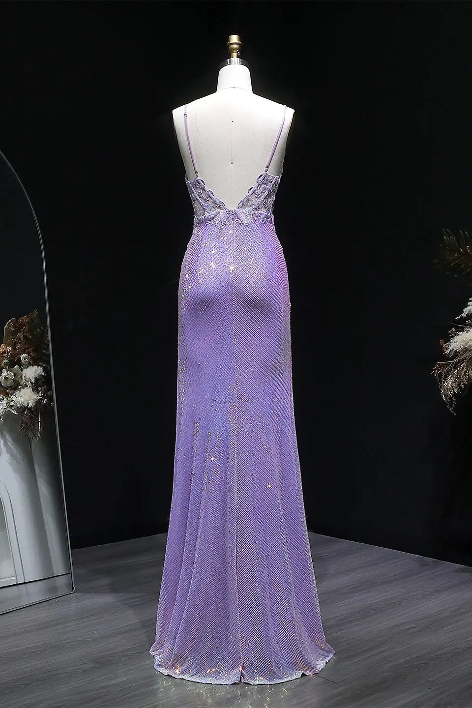 Lavender Iridescent Sequin Deep V-Neck Sheath Prom Dress SH123 – SHEER FAIRY