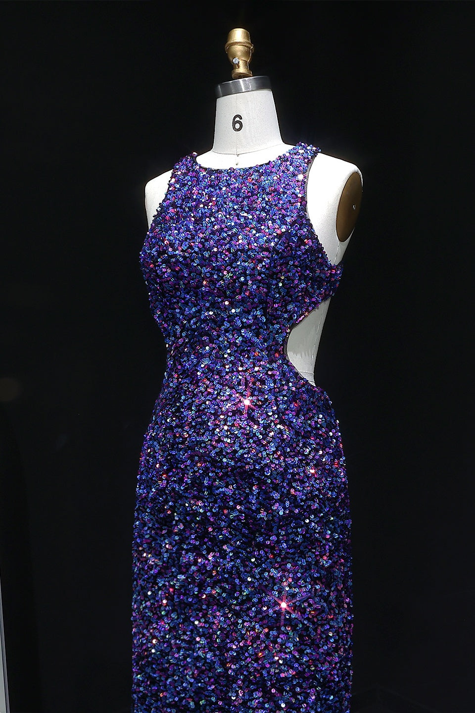 Purple Multicolor Sequin High Neck Mermaid Prom Dress SH127 Sheer Fairy