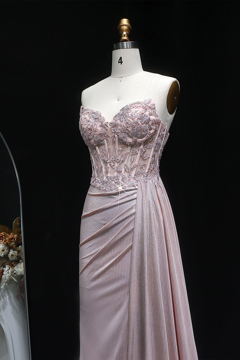 Blush Pink Satin Strapless Sweetheart Sheath Prom Dress SH128 Sheer Fairy